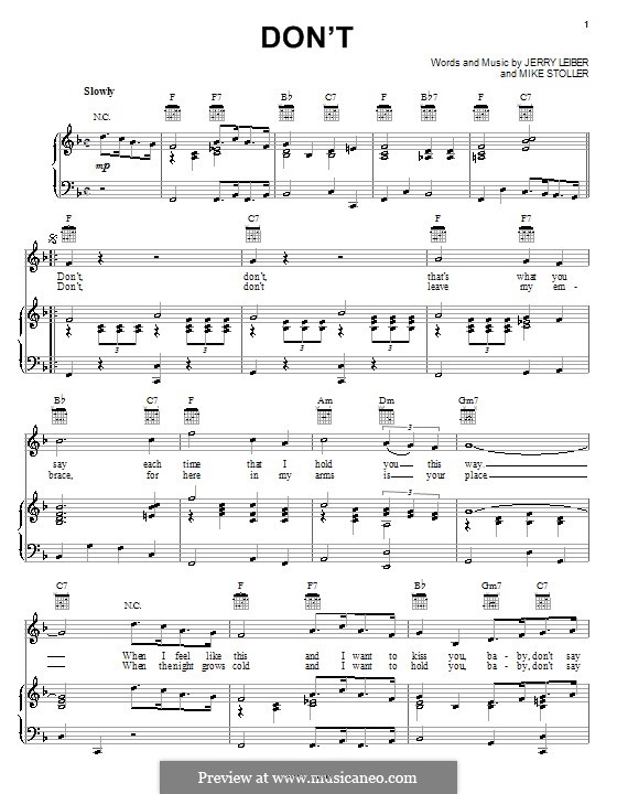 Don't (Elvis Presley): Для голоса и фортепиано (или гитары) by Jerry Leiber, Mike Stoller