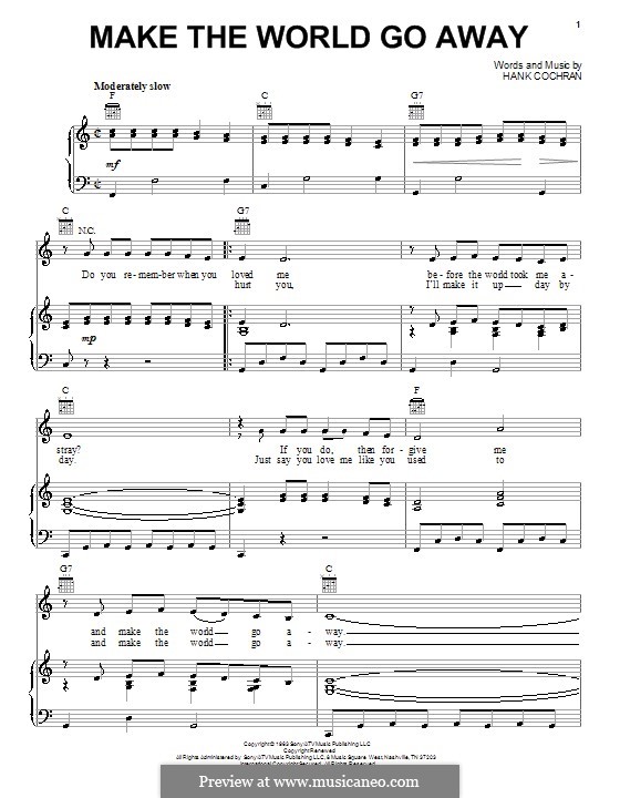 Make the World Go Away (Eddy Arnold): Для голоса и фортепиано (или гитары) by Hank Cochran