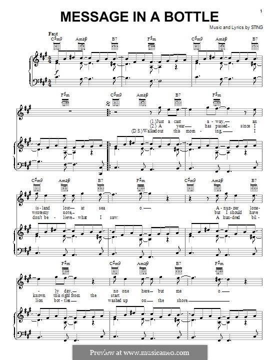Message in a Bottle (The Police): Для голоса и фортепиано (или гитары) by Sting