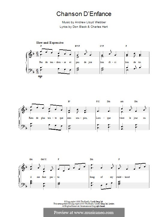 Chanson d'Enfance: Для фортепиано (легкий уровень) by Andrew Lloyd Webber