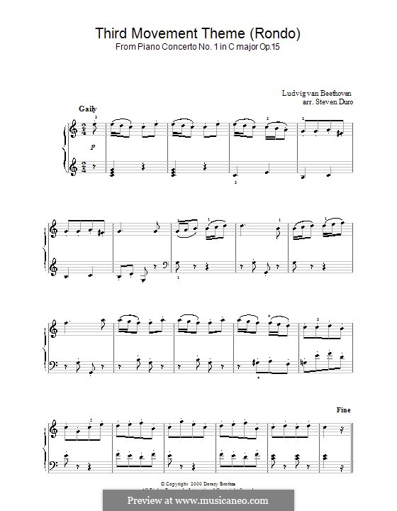 Концерт для фортепиано с оркестром No.1, Op.15: Часть III (Theme). Version for easy piano by Людвиг ван Бетховен