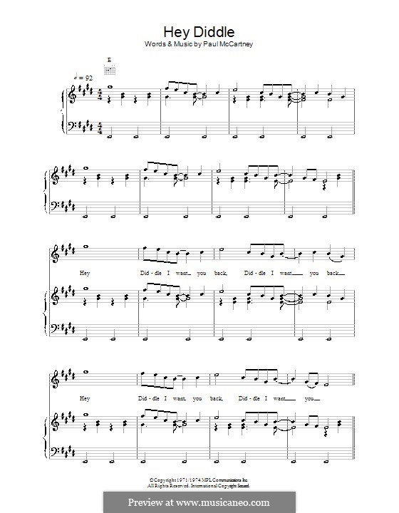 Hey Diddle (Wings): Для голоса и фортепиано (или гитары) by Paul McCartney