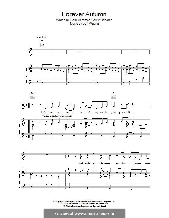 Forever Autumn (from War of the Worlds): Для голоса и фортепиано (или гитары) by Jeff Wayne