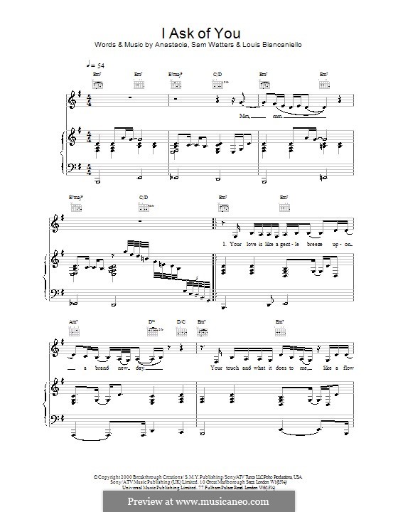 I Ask of You (Anastacia): Для голоса и фортепиано (или гитары) by Louis Biancaniello, Samuel Watters