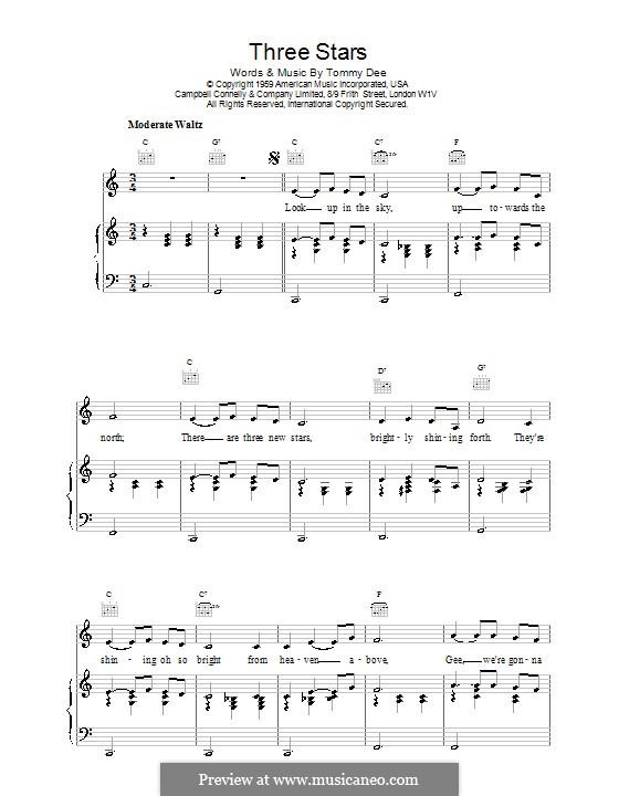 Three Stars (Eddie Cochran): Для голоса и фортепиано (или гитары) by Tommy Dee