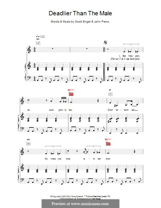 Deadlier Than the Male (Scott Walker): Для голоса и фортепиано (или гитары) by Дж. Франц, Scott Engel