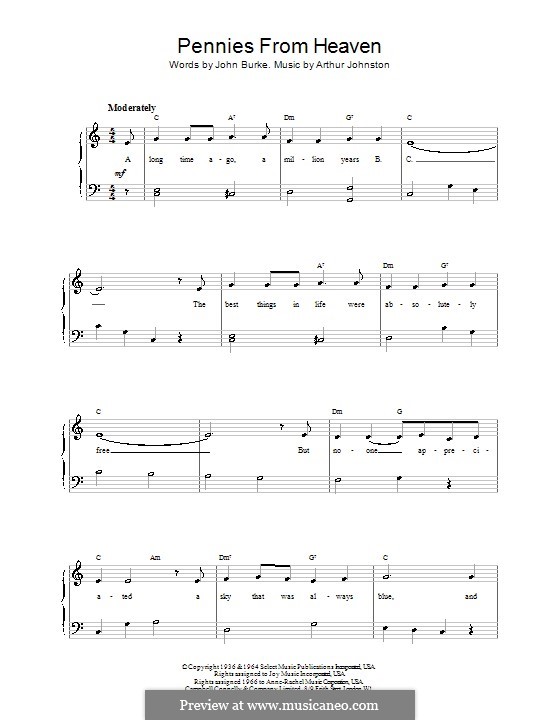 Pennies from Heaven (Bing Crosby): Для фортепиано (легкий уровень) by Arthur Johnston