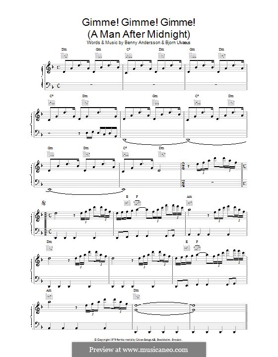 Gimme! Gimme! Gimme! / A Man after Midnight (ABBA): Для голоса и фортепиано или гитары by Benny Andersson, Björn Ulvaeus