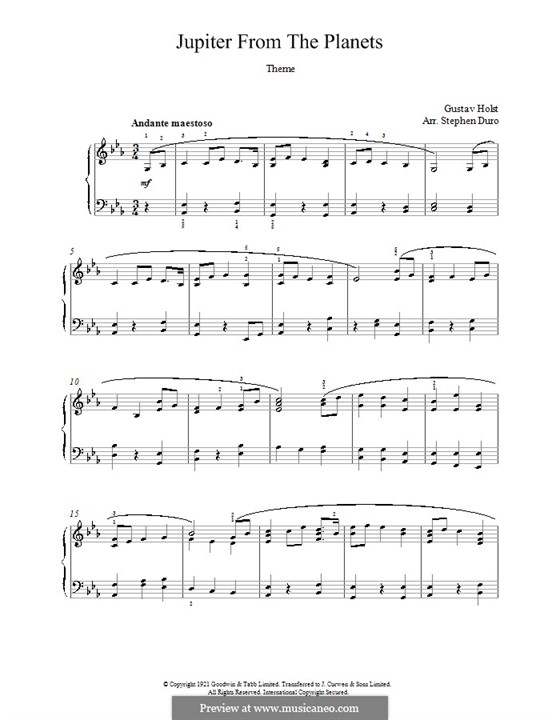 Юпитер: Тема. Версия для фортепиано by Густав Холст
