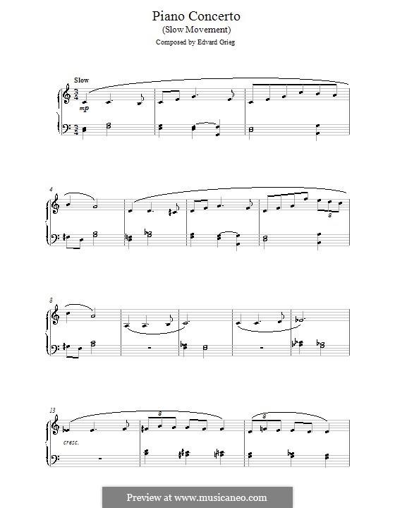 Концерт для фортепиано с оркестром ля минор, Op.16: Часть II. Версия для начинающего пианиста by Эдвард Григ