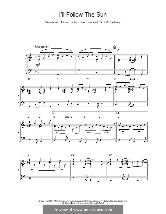 I'll Follow the Sun (The Beatles): Для фортепиано (легкий уровень) by John Lennon, Paul McCartney