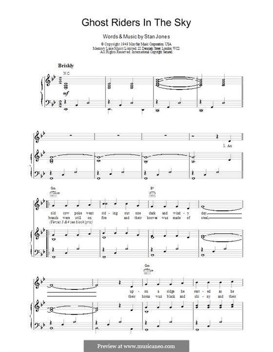 (Ghost) Riders in the Sky (A Cowboy Legend): Для голоса и фортепиано или гитары (Johnny Cash) by Stan Jones