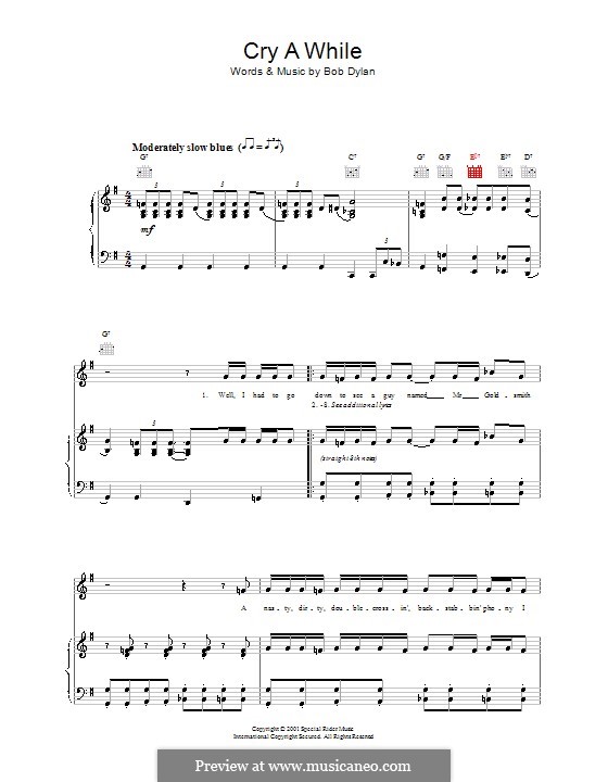 Cry a While: Для голоса и фортепиано (или гитары) by Bob Dylan
