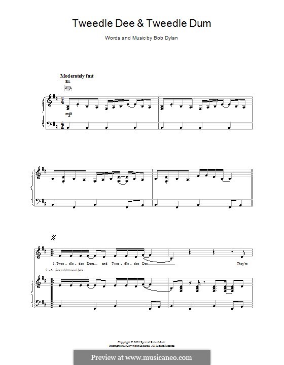 Tweedle Dee and Tweedle Dum: Для голоса и фортепиано (или гитары) by Bob Dylan