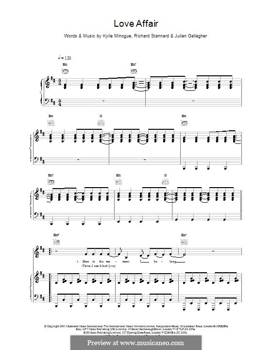 Love Affair (Kylie Minogue): Для голоса и фортепиано (или гитары) by Julian Gallagher, Richard Stannard