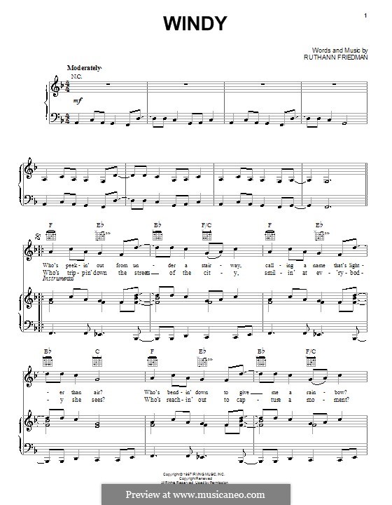 Windy (The Association): Для голоса и фортепиано (или гитары) by Ruthann Friedman