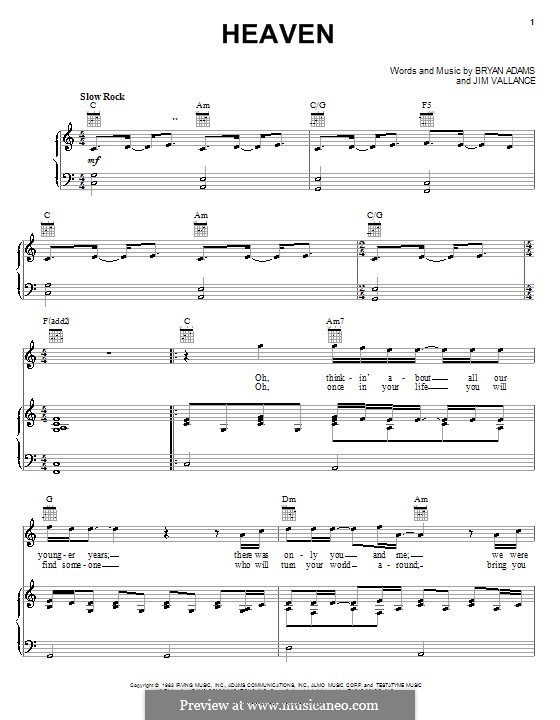 Heaven (DJ Sammy): Для голоса и фортепиано (или гитары) by Bryan Adams, Jim Vallance