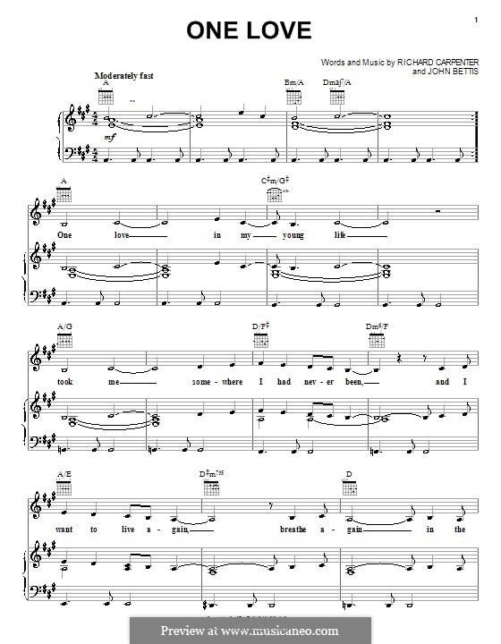 One Love (Carpenters): Для голоса и фортепиано (или гитары) by John Bettis, Richard Carpenter