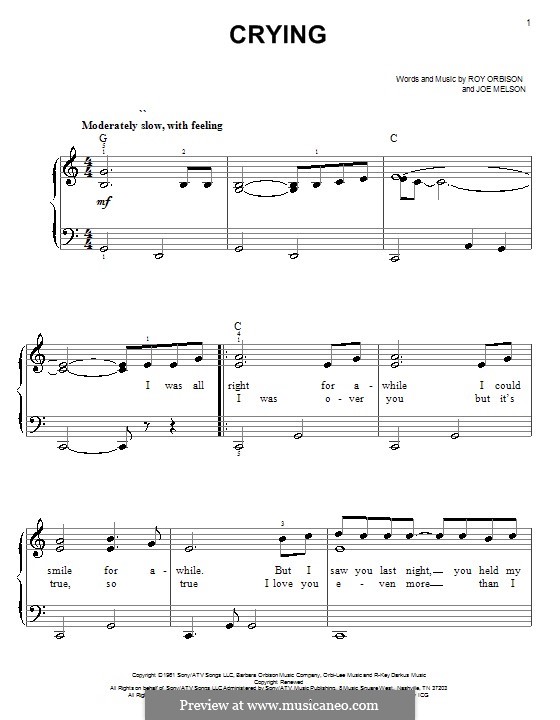 Crying (Boyzone): Для фортепиано (легкий уровень) by Joe Melson