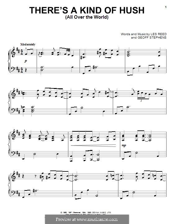 There's a Kind of Hush (All Over the World): Для фортепиано by Geoff Stephens, Les Reed