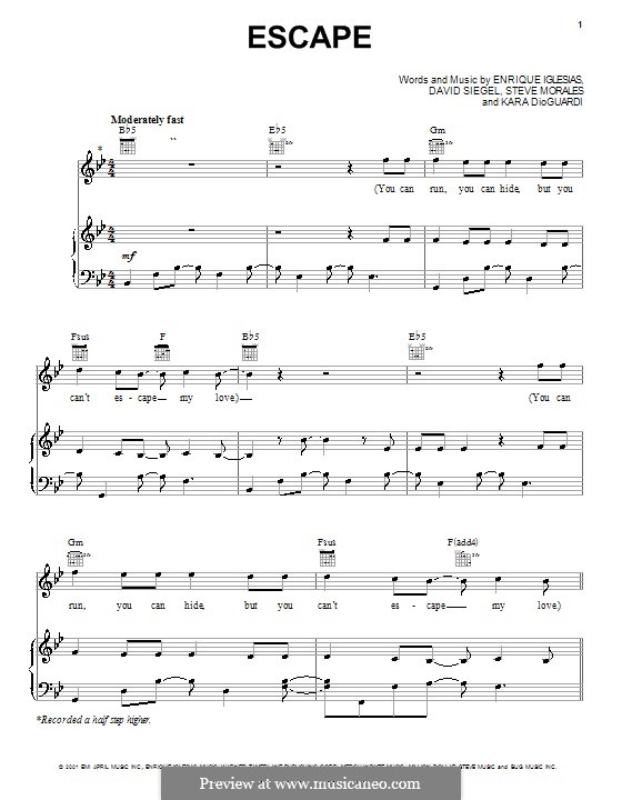 Escape (Enrique Iglesias): Для голоса и фортепиано (или гитары) by David Siegel, Kara DioGuardi, Steve Morales