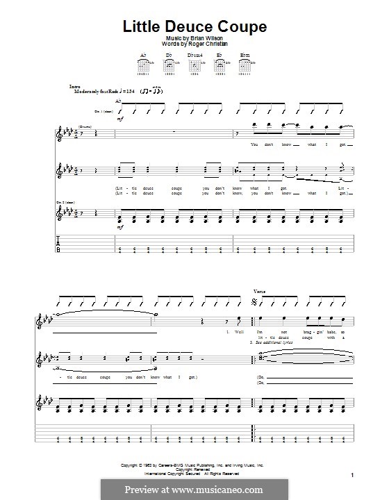 Little Deuce Coupe (The Beach Boys): Гитарная табулатура by Brian Wilson, Roger Christian
