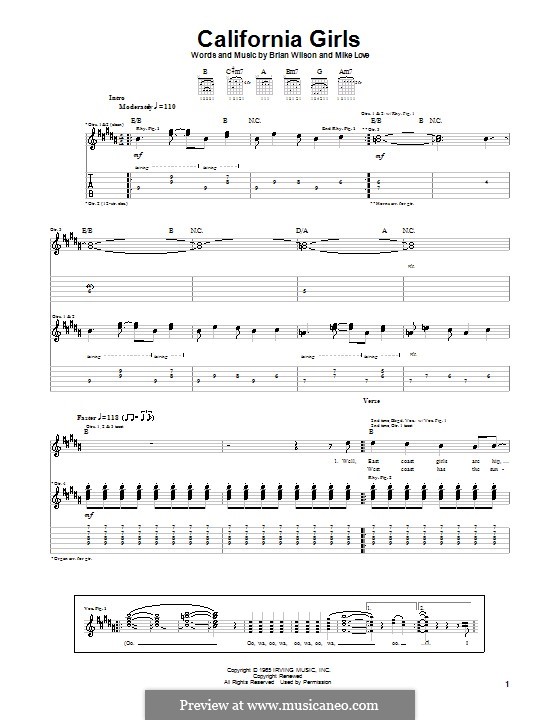 California Girls (The Beach Boys): Гитарная табулатура by Brian Wilson, Mike Love