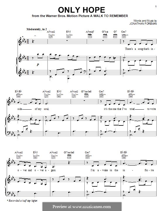 Only Hope (Mandy Moore): Для голоса и фортепиано (или гитары) by Jonathan Foreman