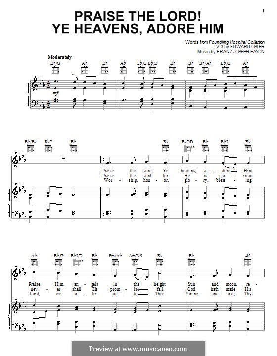 Praise the Lord, ye voices all: Для голоса и фортепиано (или гитары) by Йозеф Гайдн