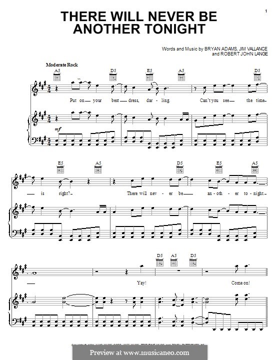 There Will Never Be Another Tonight: Для голоса и фортепиано (или гитары) by Jim Vallance, Robert John Lange