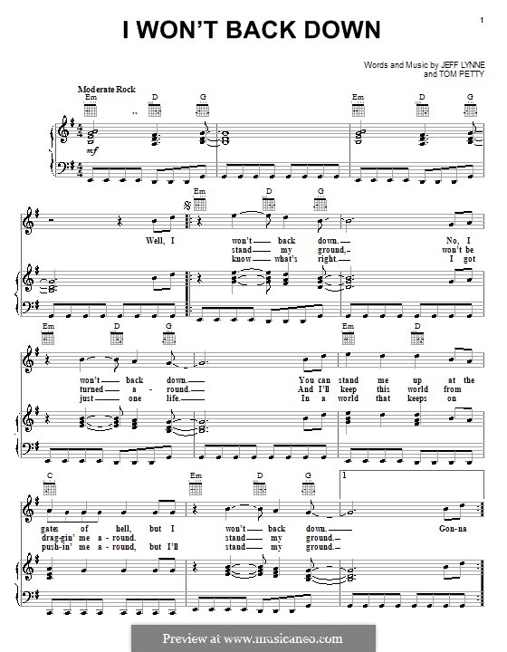 I Won't Back Down: Для голоса и фортепиано (или гитары) by Jeff Lynne