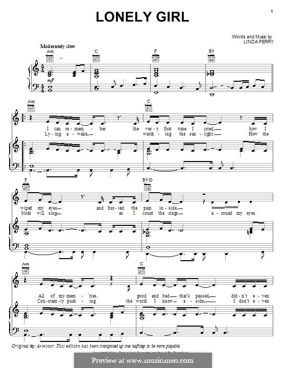 Lonely Girl (Pink): Для голоса и фортепиано (или гитары) by Linda Perry