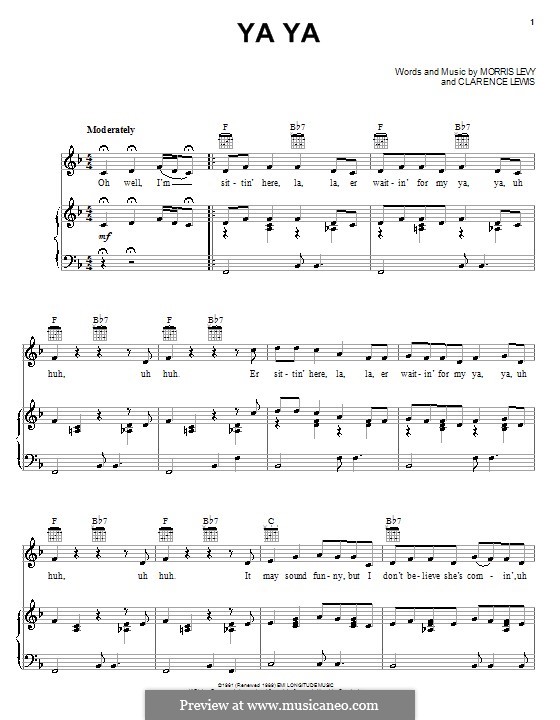 Ya Ya: Для голоса и фортепиано (или гитары) by Clarence L. Lewis, Morris Levy
