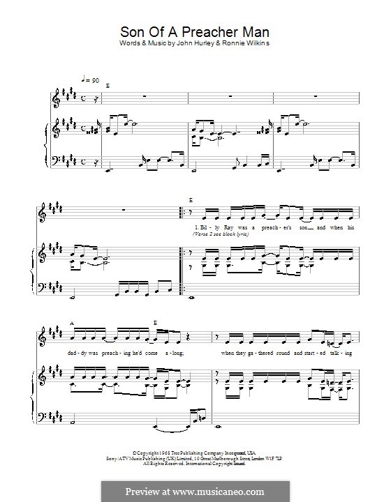 Son of a Preacher Man (Dusty Springfield): Для голоса и фортепиано by John Hurley, Ronnie Wilkins