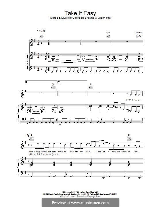 Take It Easy (The Eagles): Для голоса и фортепиано (или гитары) by Glen Frey, Jackson Browne