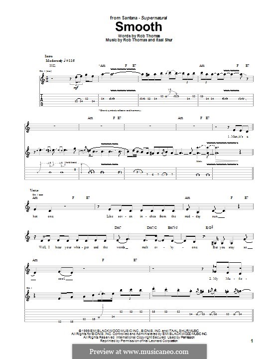 Smooth (Santana featuring Rob Thomas): Для гитары с табулатурой by Itaal Shur, Rob Thomas