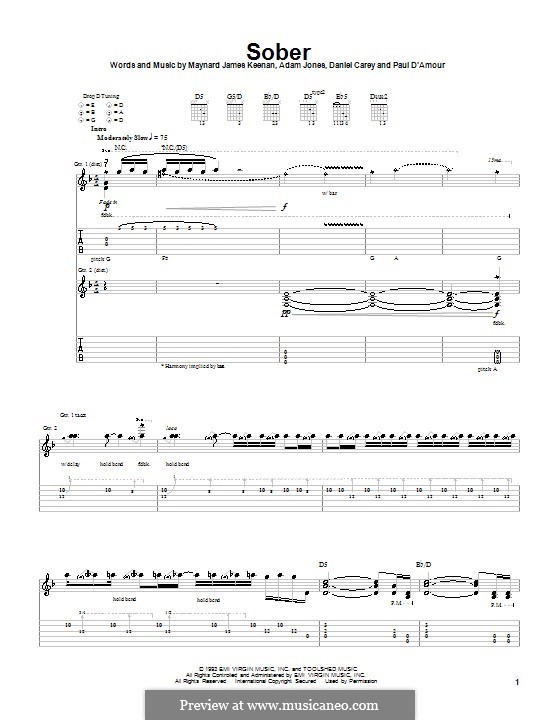 Sober (Tool): Гитарная табулатура by Adam Jones, Daniel Carey, Maynard James Keenan