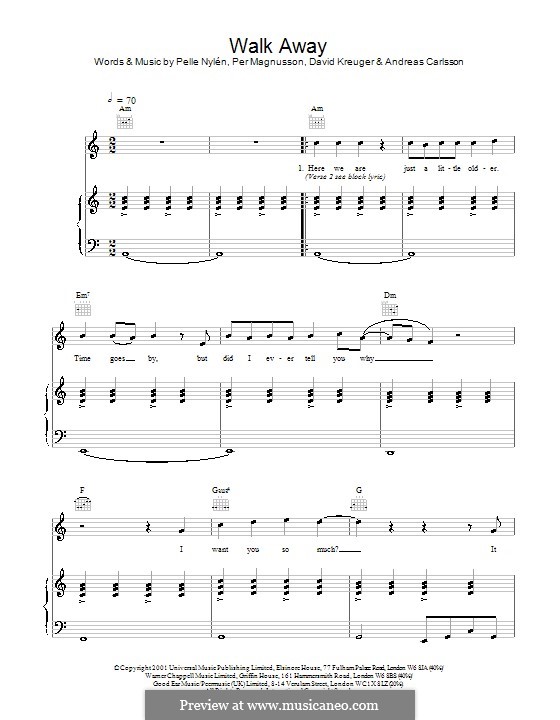 Walk Away (Westlife): Для голоса и фортепиано (или гитары) by Pelle Nylén