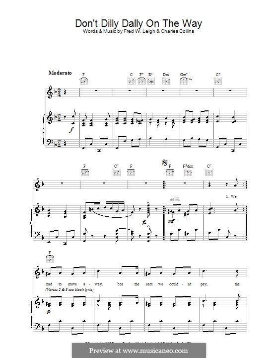 Don't Dilly Dally on the Way: Для голоса и фортепиано (или гитары) by Charles Collins, Fred W. Leigh