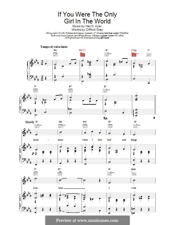 If You Were the Only Girl in the World: Для голоса и фортепиано (или гитары) by Nat D. Ayer