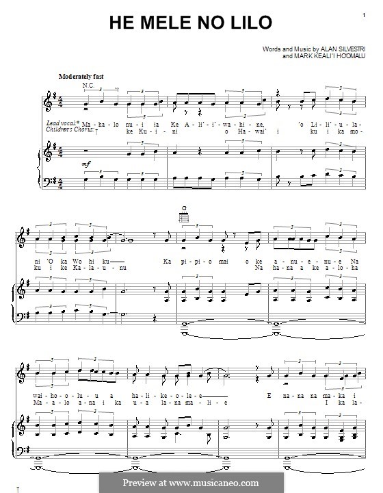 He Mele No Lilo: Для голоса и фортепиано (или гитары) by Alan Silvestri, Mark Keali'i Ho'omalu