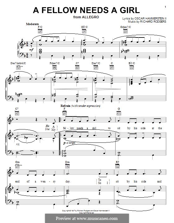 A Fellow Needs a Girl (from Allegro): Для голоса и фортепиано или гитары by Richard Rodgers
