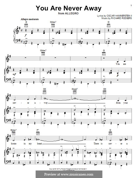 You are Never Away: Для голоса и фортепиано (или гитары) by Richard Rodgers