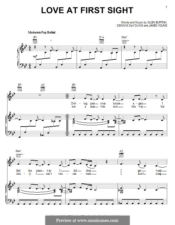 Love at First Sight (Styx): Для голоса и фортепиано (или гитары) by Dennis DeYoung, Glen Burtnik, James Young