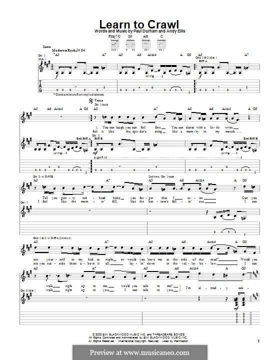 Learn to Crawl (from Spider-Man): Гитарная табулатура (Black Lab) by Andy Ellis, Paul Durham