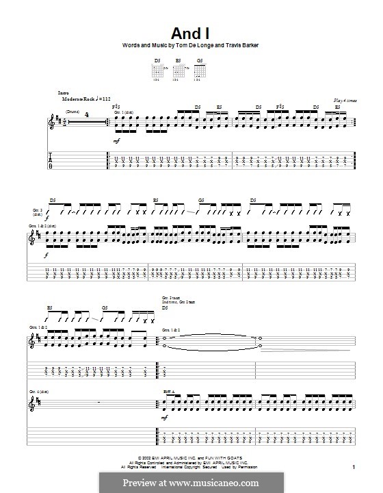 And I (Box Car Racer): Гитарная табулатура by Tom DeLonge, Travis Barker