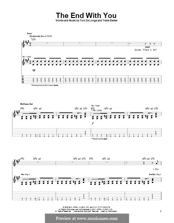The End with You (Box Car Racer): Гитарная табулатура by Tom DeLonge, Travis Barker