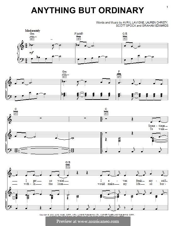Anything But Ordinary: Для голоса и фортепиано (или гитары) by Avril Lavigne, Graham Edwards, Lauren Christy, Scott Spock