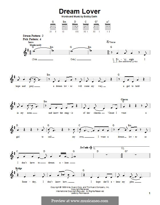 Dream Lover: Для гитары (очень легкая версия) by Bobby Darin