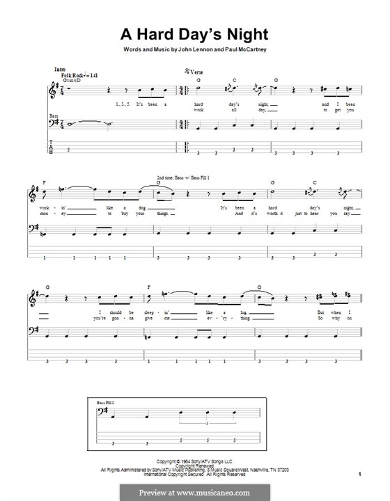 A Hard Day's Night (The Beatles): Для бас-гитары by John Lennon, Paul McCartney